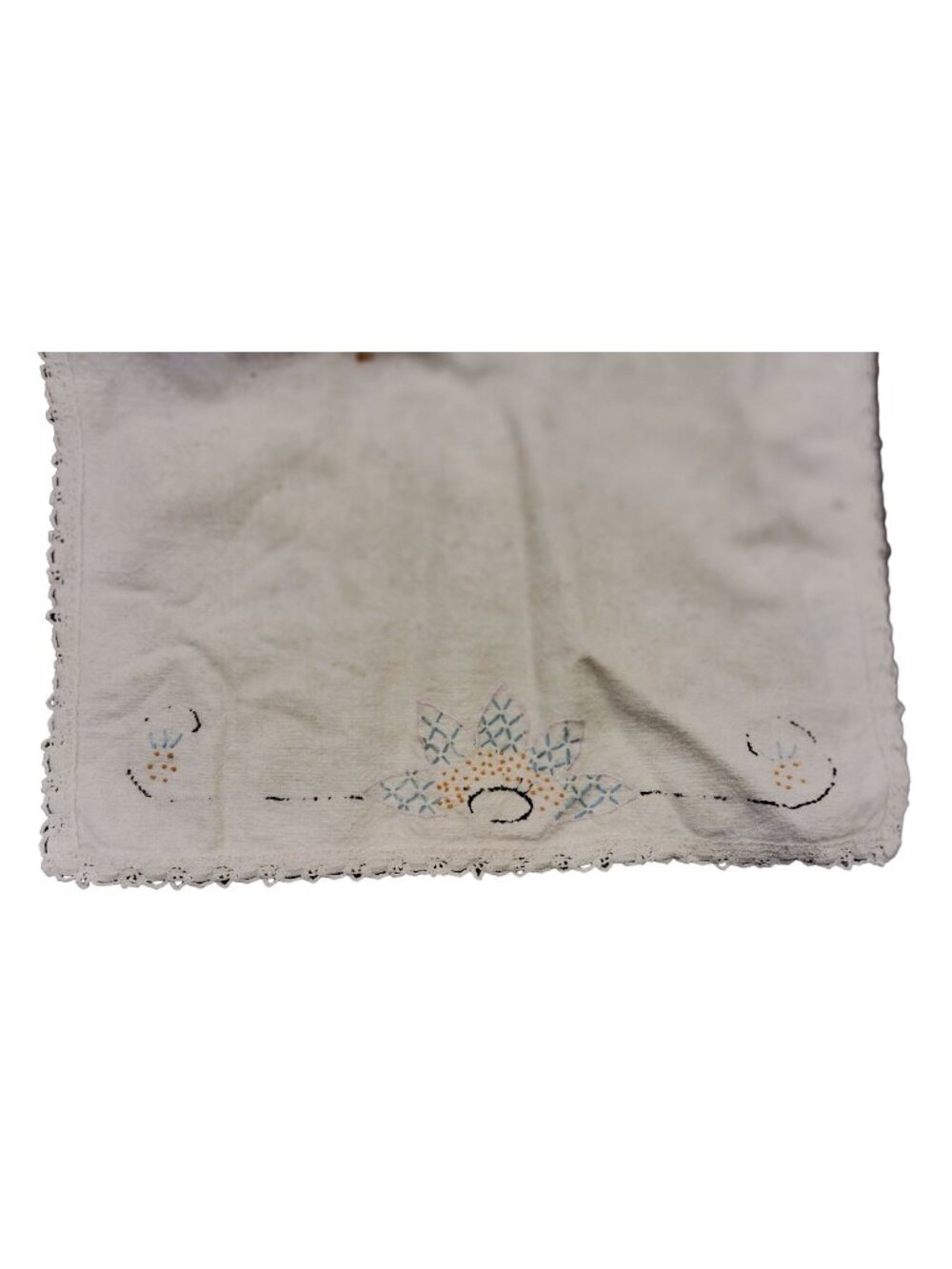 Embroidered Flower Table Runner White Shabby Distressed Vintage Centerpiece Gran